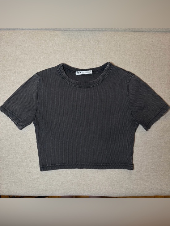 Zara Tops - ZARA Black Ribbed Short Sleeve Crop Top